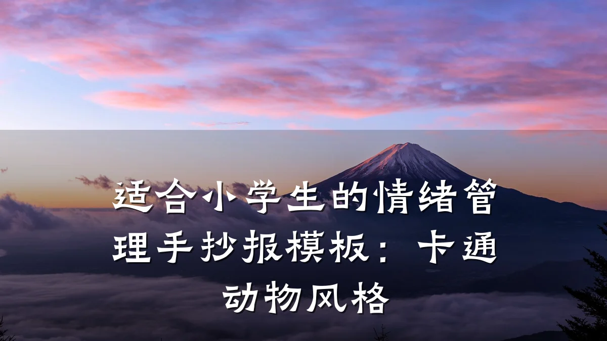 适合小学生的情绪管理手抄报模板:卡通动物风格